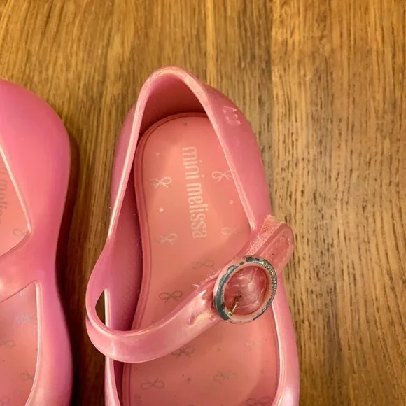 MINI MELISSA Pink Bow Mary Jane Shoes Girls 7 Jelly Flats Sweet Love IV Shoe - Picture 4 of 8